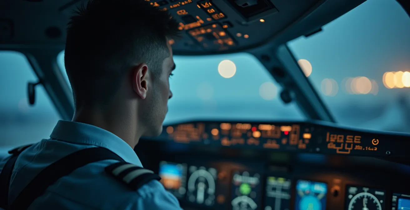 Pilot in cockpit with visual elements representing aviation insurance and license protection