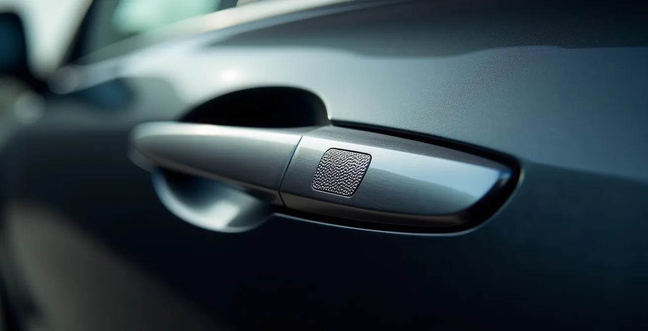Close-up of digital keyless entry system on modern rental vehicle